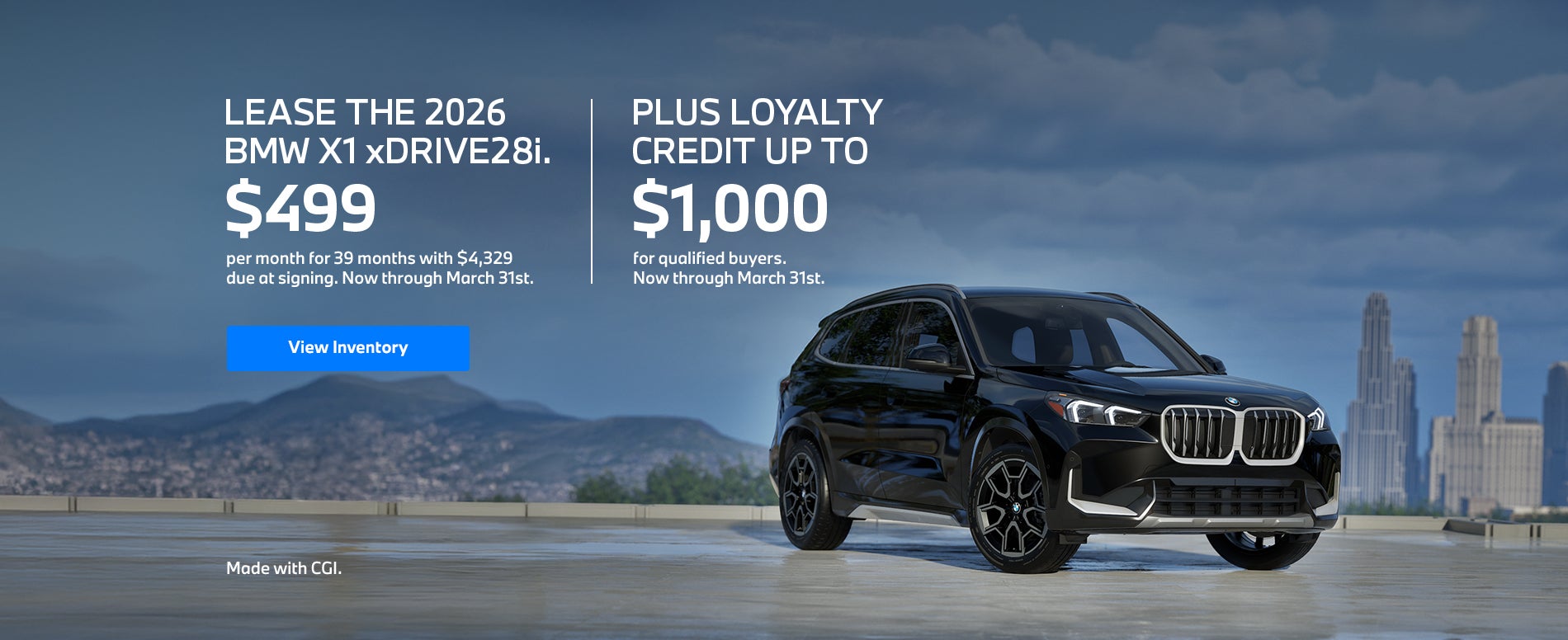 2026 X1 lease starting at $499 per month for 39 months